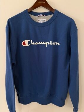 Champion Blue Script Logo Sweatshirt